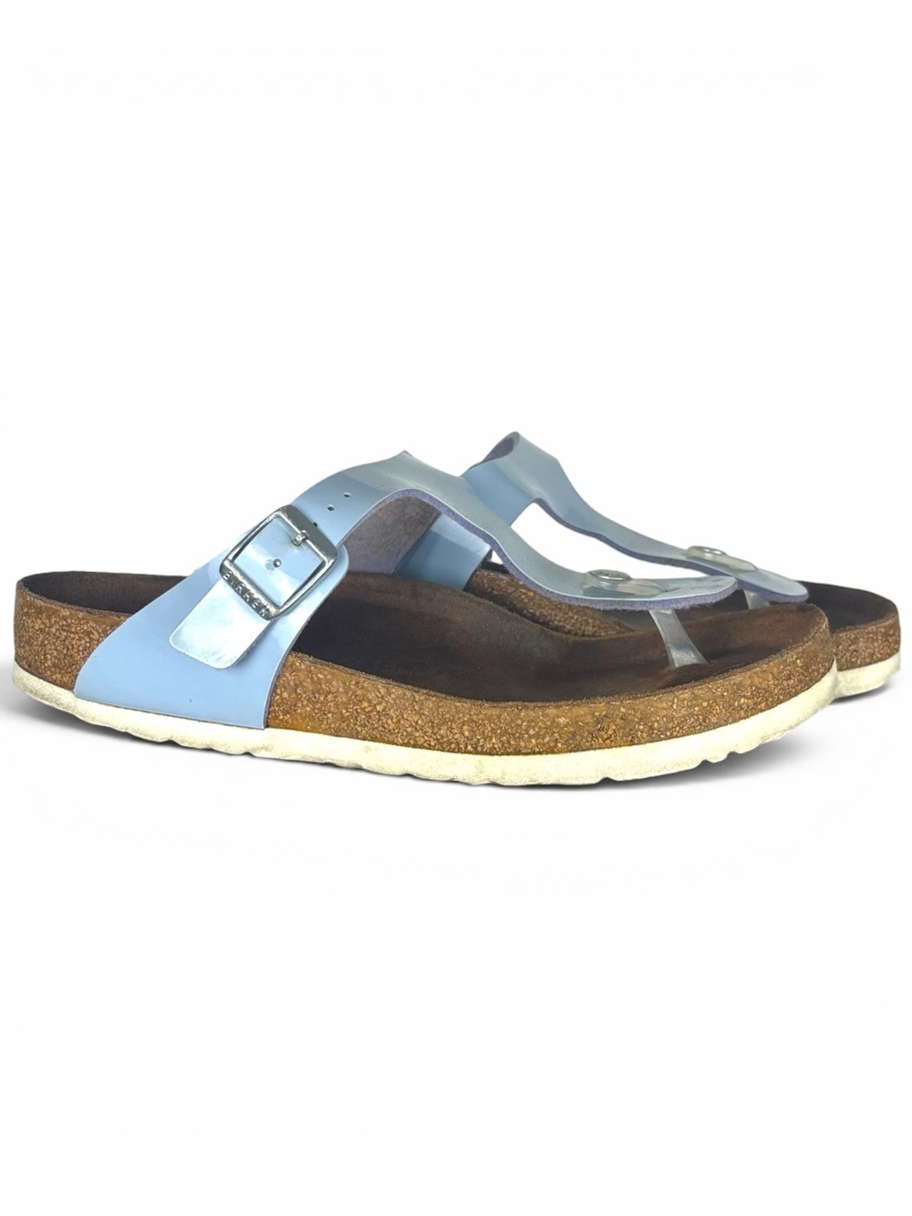 Birkenstock Gizeh Birko-Flor Patent Dove Blue Thong Sandals EU 39/ US 8-8.5